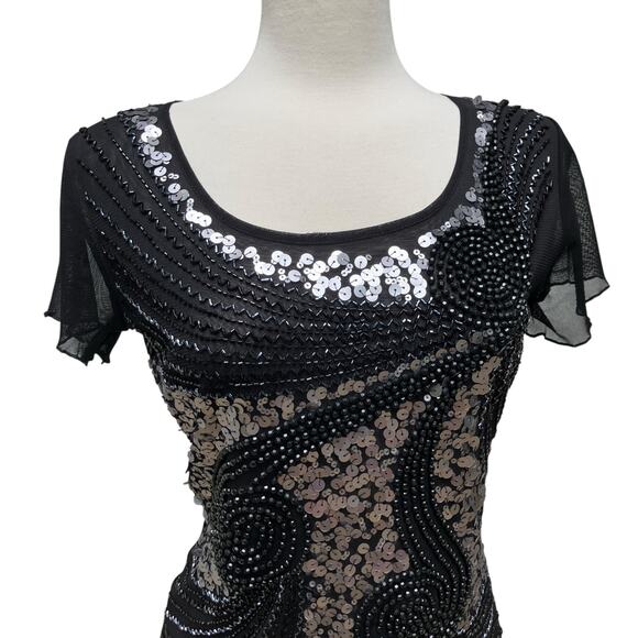 Cartise Embellished Shirt Sz M Black Silver Sequins Beaded Glam Y2K FairyGrunge - Picture 2 of 10
